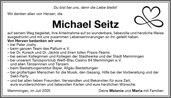 Traueranzeige von Michael Seitz von Memminger Zeitung