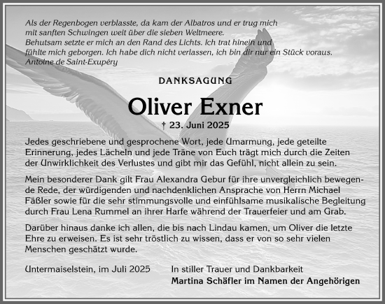 Traueranzeige von Oliver Exner von Allgäuer Anzeigeblatt