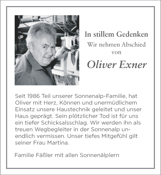 Traueranzeige von Oliver Exner von Allgäuer Zeitung,Kempten