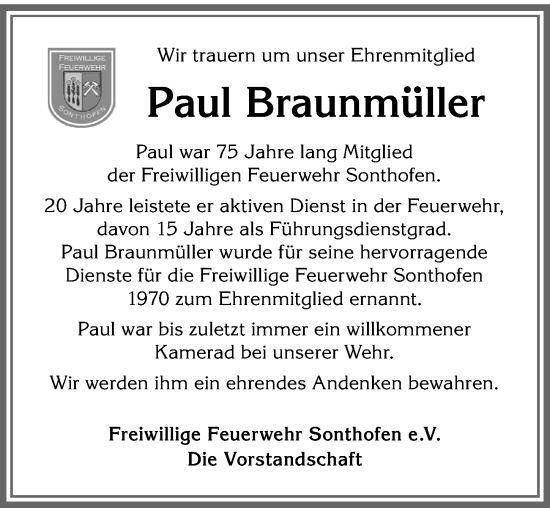 Traueranzeige von Paul Braunmüller von Allgäuer Anzeigeblatt