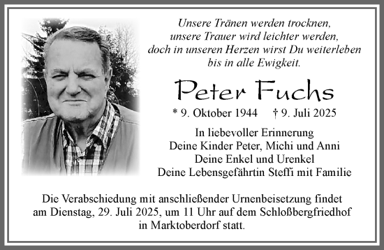 Traueranzeige von Peter Fuchs von Allgäuer Zeitung, Marktoberdorf