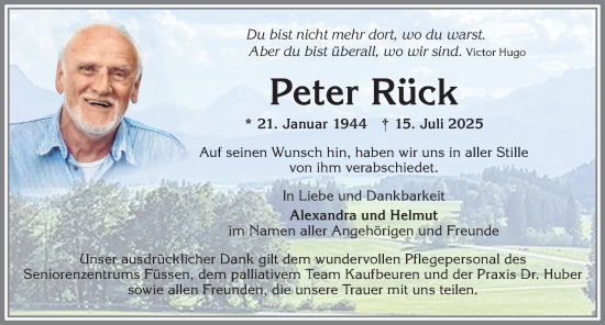 Traueranzeige von Peter Rück von Allgäuer Zeitung, Füssen