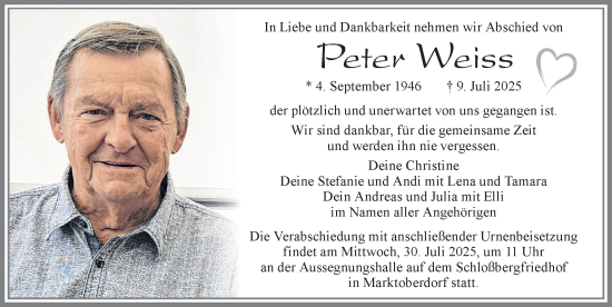 Traueranzeige von Peter Weiss von Allgäuer Zeitung, Marktoberdorf