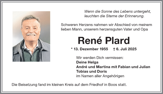 Traueranzeige von René Plard von Memminger Zeitung