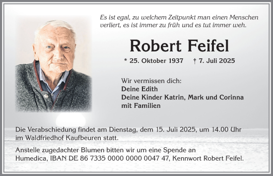 Traueranzeige von Robert Feifel von Allgäuer Zeitung, Kaufbeuren/Buchloe