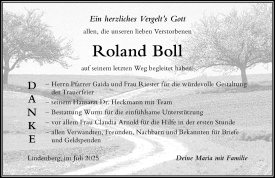 Traueranzeige von Roland Boll von Der Westallgäuer