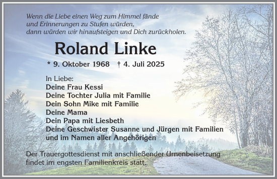 Traueranzeige von Roland Linke von Allgäuer Zeitung, Kaufbeuren/Buchloe