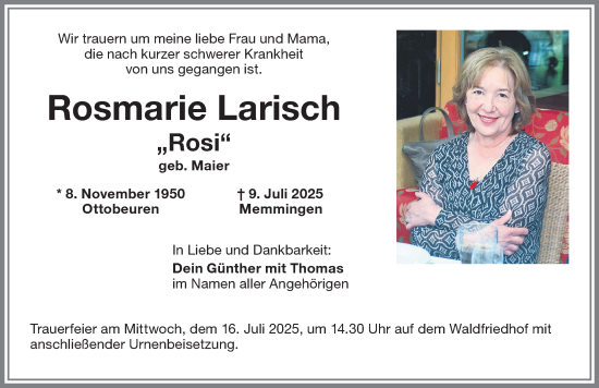 Traueranzeige von Rosmarie Larisch von Memminger Zeitung