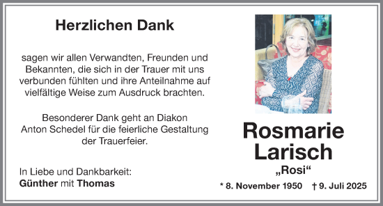 Traueranzeige von Rosmarie Larisch von Memminger Zeitung