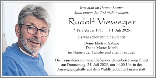 Traueranzeige von Rudolf Vieweger von Allgäuer Zeitung, Füssen