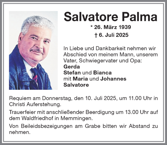 Traueranzeige von Salvatore Palma von Memminger Zeitung