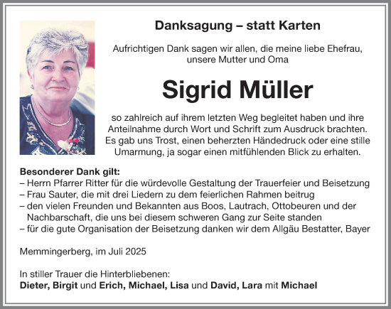Traueranzeige von Sigrid Müller von Memminger Zeitung