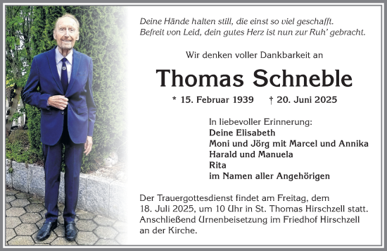 Traueranzeige von Thomas Schneble von Allgäuer Zeitung, Kaufbeuren/Buchloe