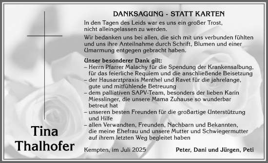 Traueranzeige von Tina Thalhofer von Allgäuer Zeitung,Kempten