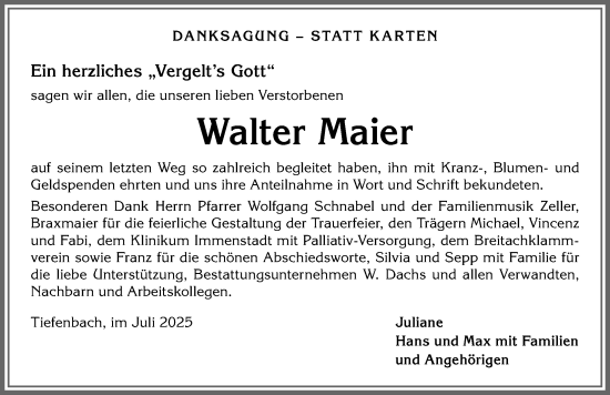 Traueranzeige von Walter Maier von Allgäuer Anzeigeblatt