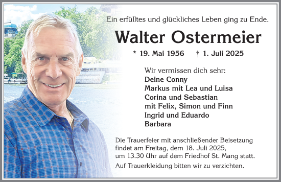 Traueranzeige von Walter Ostermeier von Allgäuer Zeitung,Kempten