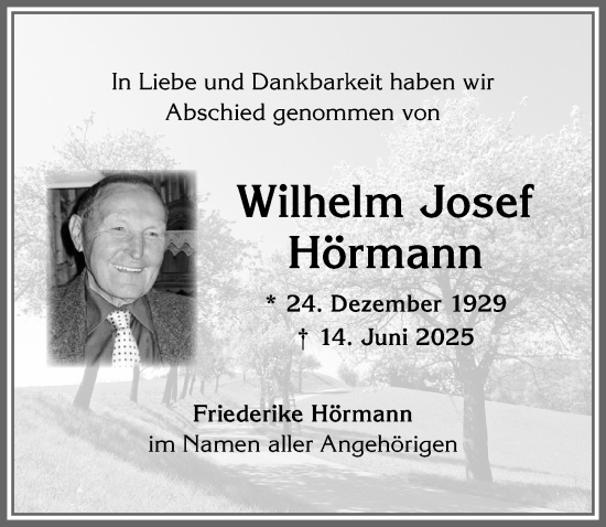 Traueranzeige von Wilhelm Josef Hörmann von Memminger Zeitung