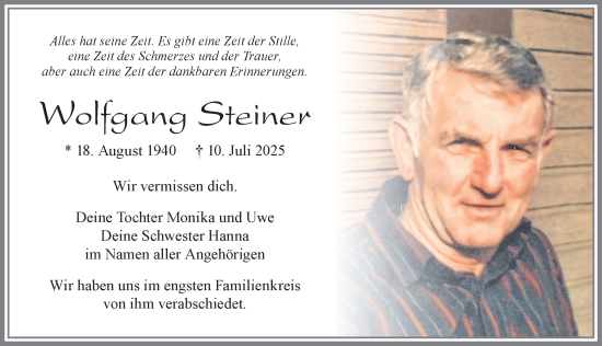 Traueranzeige von Wolfgang Steiner von Allgäuer Zeitung, Füssen