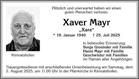 Traueranzeige von Xaver Mayr von Allgäuer Zeitung,Kempten