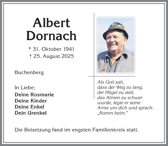 Traueranzeige von Albert Dornach von Allgäuer Zeitung,Kempten