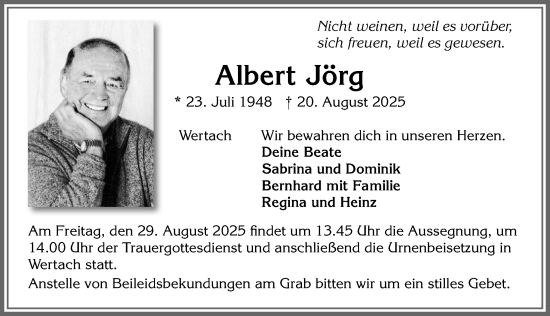Traueranzeige von Albert Jörg von Allgäuer Anzeigeblatt