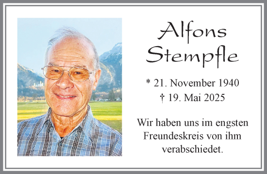 Traueranzeige von Alfons Stempfle von Allgäuer Zeitung, Füssen