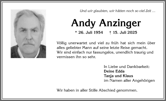 Traueranzeige von Andy Anzinger von Allgäuer Anzeigeblatt