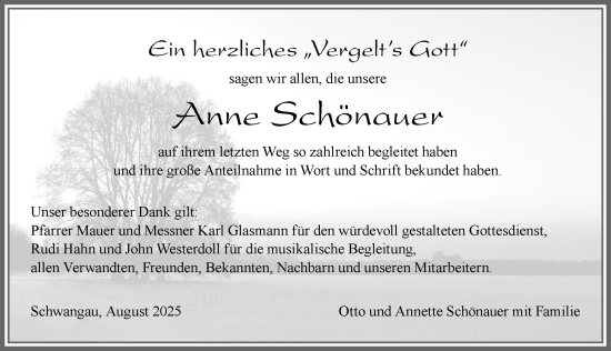Traueranzeige von Anne Schönauer von Allgäuer Zeitung, Füssen