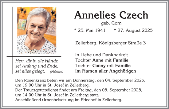 Traueranzeige von Annelies Czech von Allgäuer Zeitung, Kaufbeuren/Buchloe