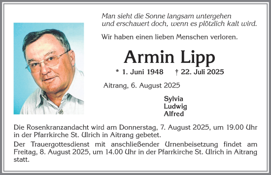 Traueranzeige von Armin Lipp von Allgäuer Zeitung, Marktoberdorf