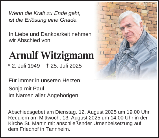 Traueranzeige von Arnulf Witzigmann von Memminger Zeitung