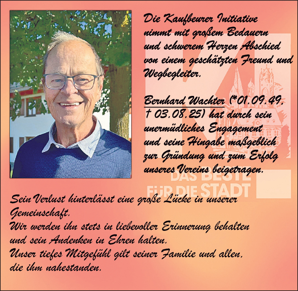  Traueranzeige für Berntand Wachter vom 19.08.2025 aus Allgäuer Zeitung, Kaufbeuren/Buchloe