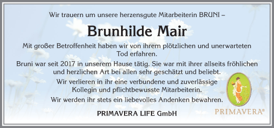 Traueranzeige von Brunhilde Mair von Allgäuer Zeitung,Kempten