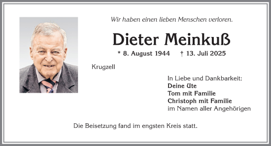 Traueranzeige von Dieter Meinkuß von Allgäuer Zeitung,Kempten