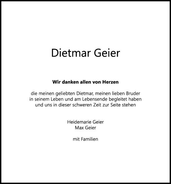 Traueranzeige von Dietmar Geier von Memminger Zeitung