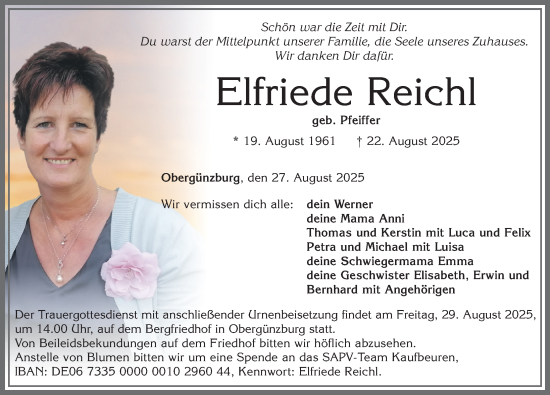 Traueranzeige von Elfriede Reichl von Allgäuer Zeitung, Marktoberdorf