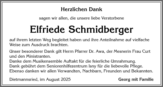 Traueranzeige von Elfriede Schmidberger von Allgäuer Zeitung,Kempten