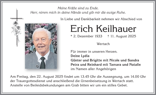 Traueranzeige von Erich Keilhauer von Allgäuer Anzeigeblatt