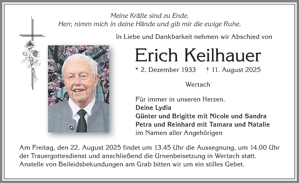  Traueranzeige für Erich Keilhauer vom 16.08.2025 aus Allgäuer Anzeigeblatt