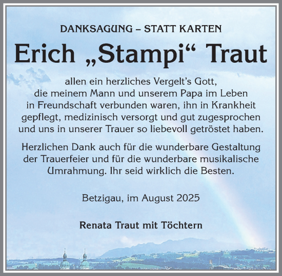Traueranzeige von Erich Traut von Allgäuer Zeitung,Kempten