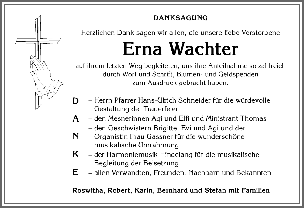  Traueranzeige für Erna Wachter vom 30.08.2025 aus Allgäuer Anzeigeblatt