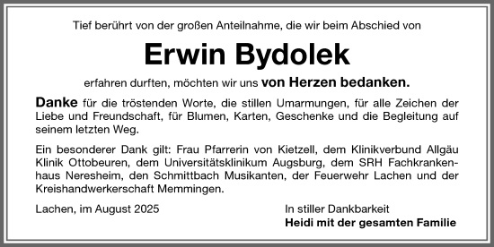 Traueranzeige von Erwin Bydolek von Memminger Zeitung