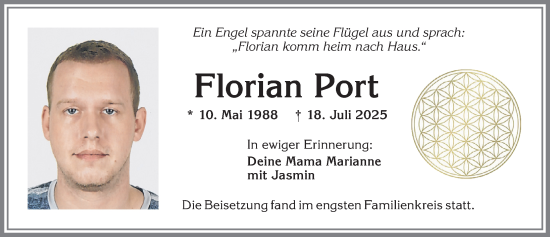 Traueranzeige von Florian Port von Augsburger Allgemeine, Mindelheimer Zeitung