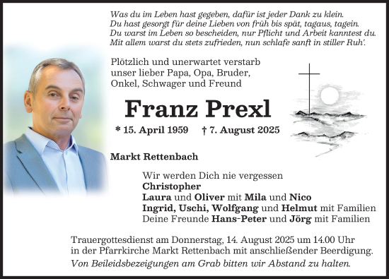 Traueranzeige von Franz Prexl von Memminger Zeitung