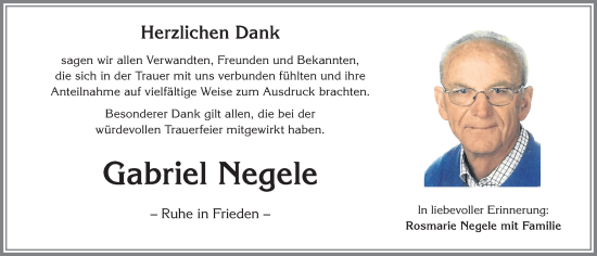 Traueranzeige von Gabriel Negele von Memminger Zeitung