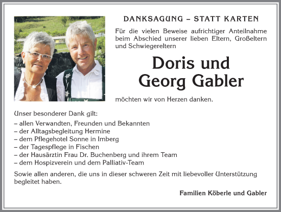 Traueranzeige von Georg Gabler von Allgäuer Anzeigeblatt