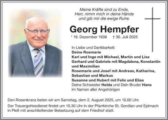 Traueranzeige von Georg Hempfer von Memminger Zeitung