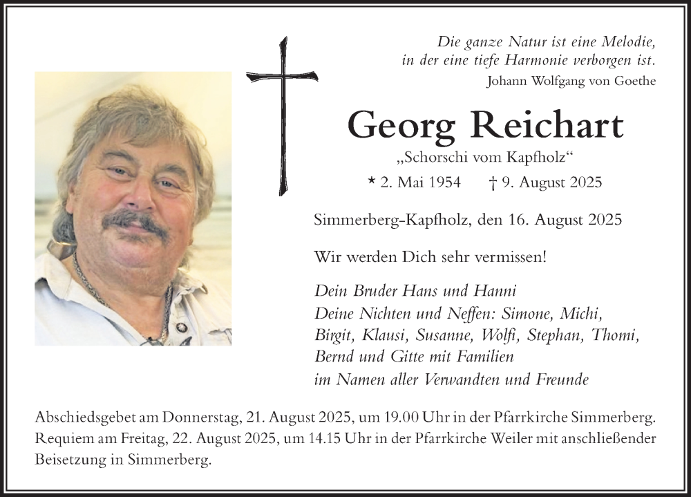  Traueranzeige für Georg Reichart vom 16.08.2025 aus Der Westallgäuer