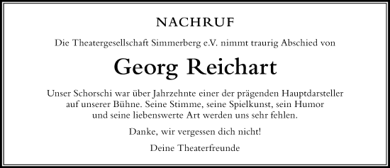 Traueranzeige von Georg Reichart von Der Westallgäuer