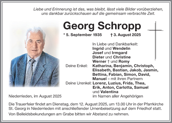 Traueranzeige von Georg Schropp von Memminger Zeitung